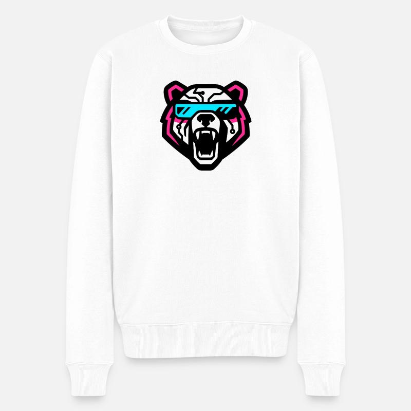 Cyber-Bär mit Neon-Visor - Männer Premium Bio Pullover - Weiß