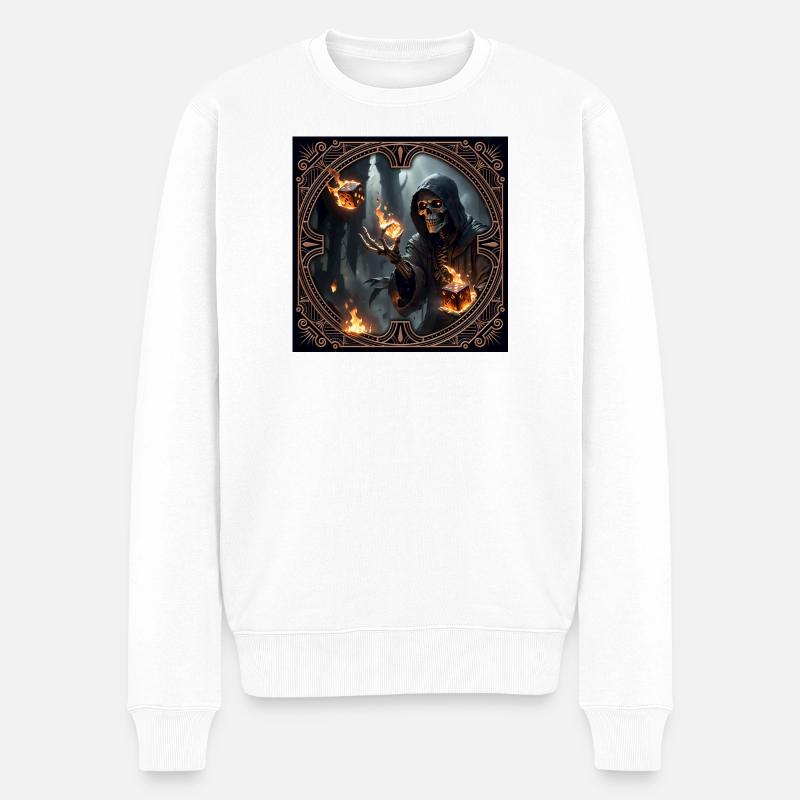 Skelettrunenmagier im Schatten - Männer Premium Bio Pullover - Weiß