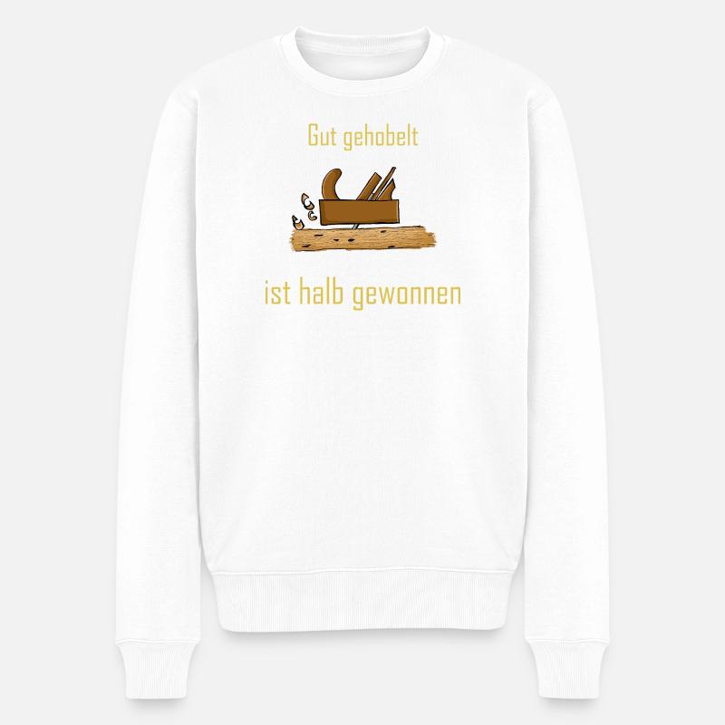 Construction rustique en bois avec dicton - Pull Premium bio Homme - blanc