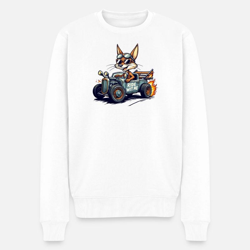 Vintage Fox Racer mit Flammen - Männer Premium Bio Pullover - Weiß