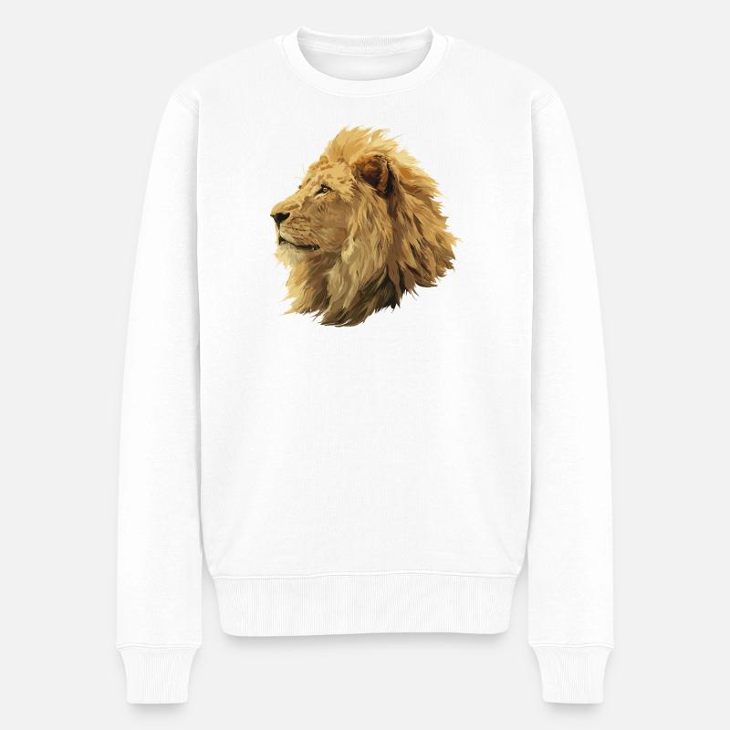 Majestueuse tête de lion dans un style numérique - Pull Premium bio Homme - blanc