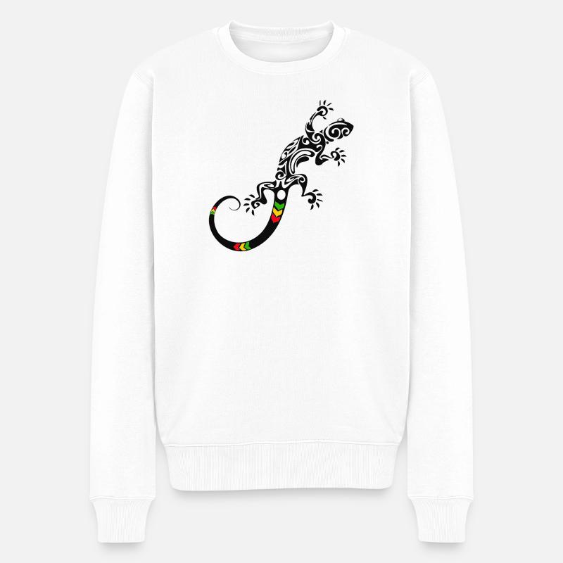 Lebendiges Tribal-Salamander-Design - Männer Premium Bio Pullover - Weiß
