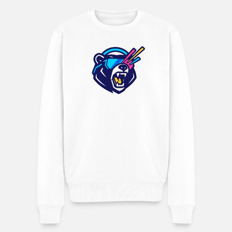 Brüllender Cyber-Bär mit Neon-Visor - Männer Premium Bio Pullover - Weiß