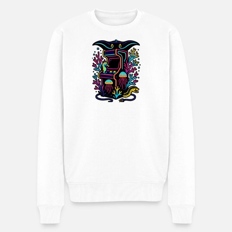 Neon-Arcade im Riff - Männer Premium Bio Pullover - Weiß