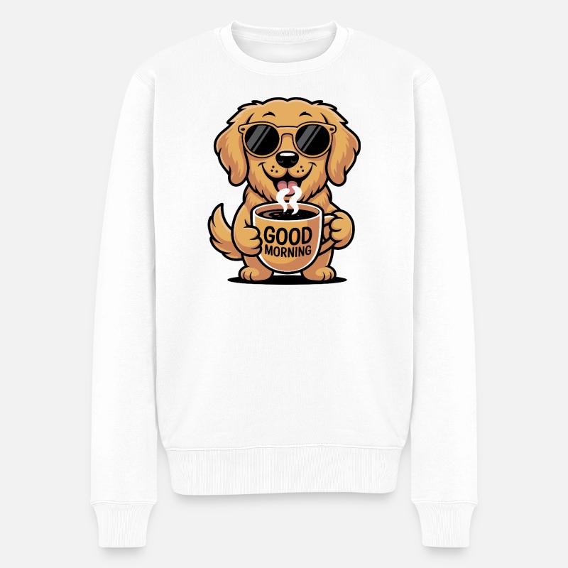 Golden Retriever Kaffeemorgen - Männer Premium Bio Pullover - Weiß