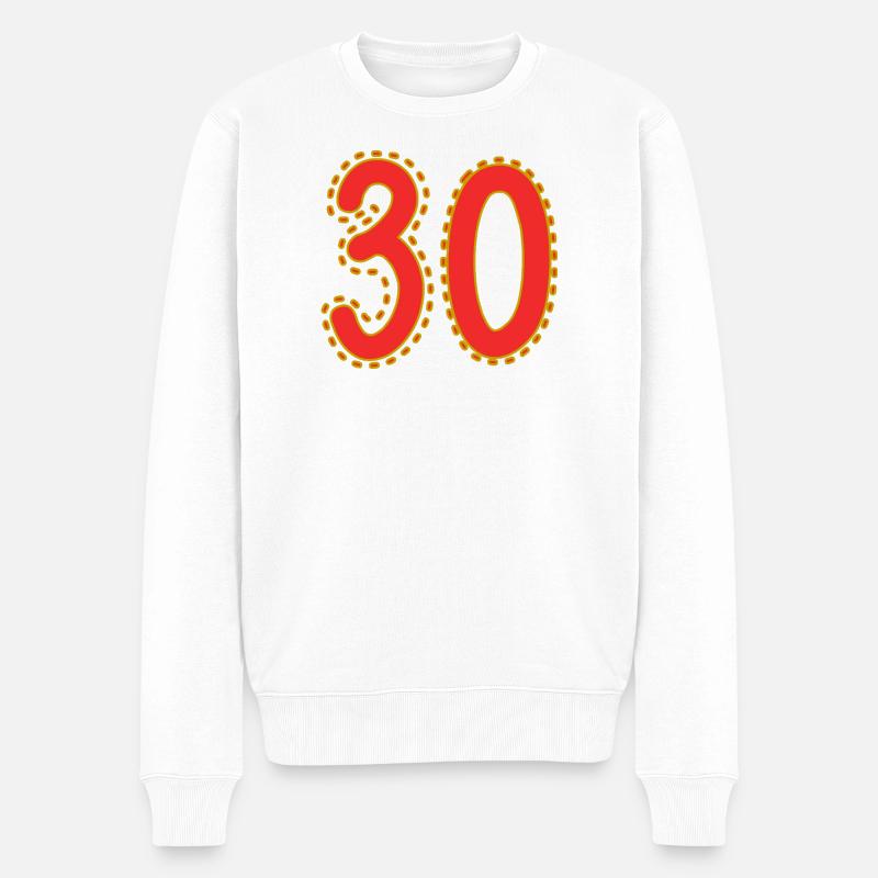 Nummer 30 auf farbigem Blattpapier - Männer Premium Bio Pullover - Weiß