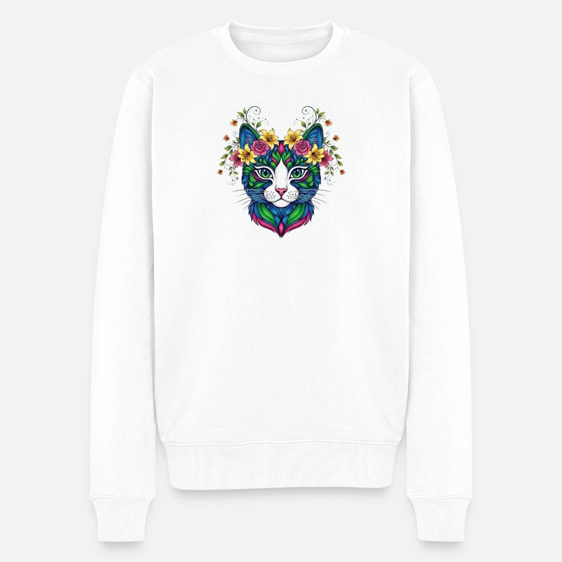 Chat avec des fleurs - Pull Premium bio Homme - blanc