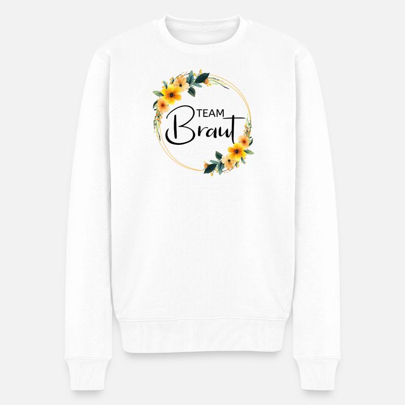 Team Braut! Bunter Blumen Kranz - Männer Premium Bio Pullover - Weiß