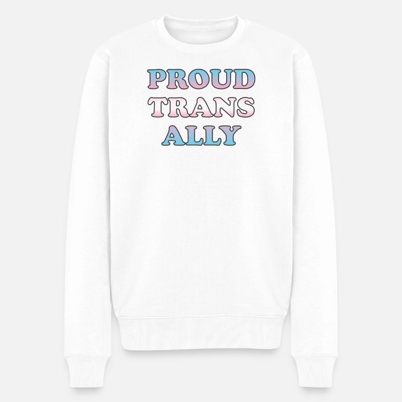 Stolzer Trans-Ally-Farbverlaufstext - Männer Premium Bio Pullover - Weiß