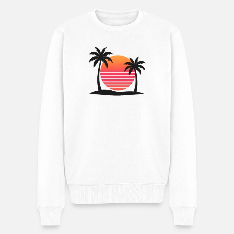 Coucher de soleil tropical avec palmiers - Pull Premium bio Homme - blanc