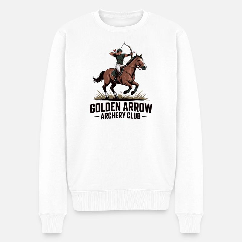 Dynamisches Bogenschützenwappen zu Pferd - Männer Premium Bio Pullover - Weiß