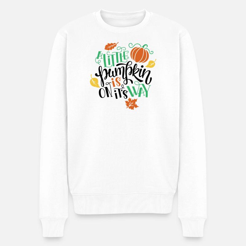 Herbstdekoration mit Kürbis und Blättern - Männer Premium Bio Pullover - Weiß