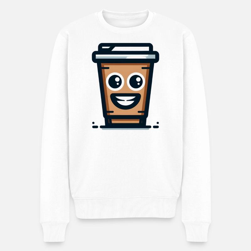 Fröhliche Kaffeetasse Illustration - Männer Premium Bio Pullover - Weiß