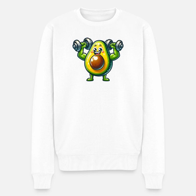 Fitness-Enthusiast mit Avocado-Motiv - Männer Premium Bio Pullover - Weiß
