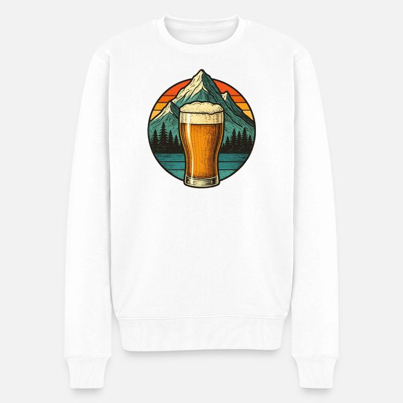 Bergblick mit Bierglas Design - Männer Premium Bio Pullover - Weiß