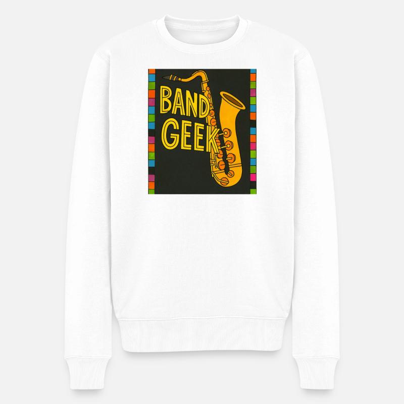 Band-Geek-Saxophon-Illustration - Männer Premium Bio Pullover - Weiß