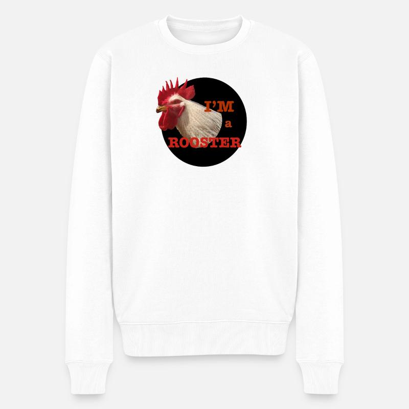 Hahnendesign und humorvoller Text - Männer Premium Bio Pullover - Weiß