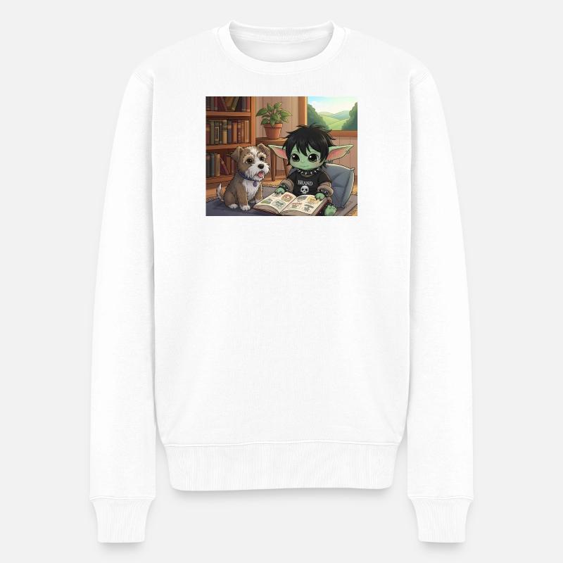 Süßer Fantasy-Buchfreund mit Hund - Männer Premium Bio Pullover - Weiß