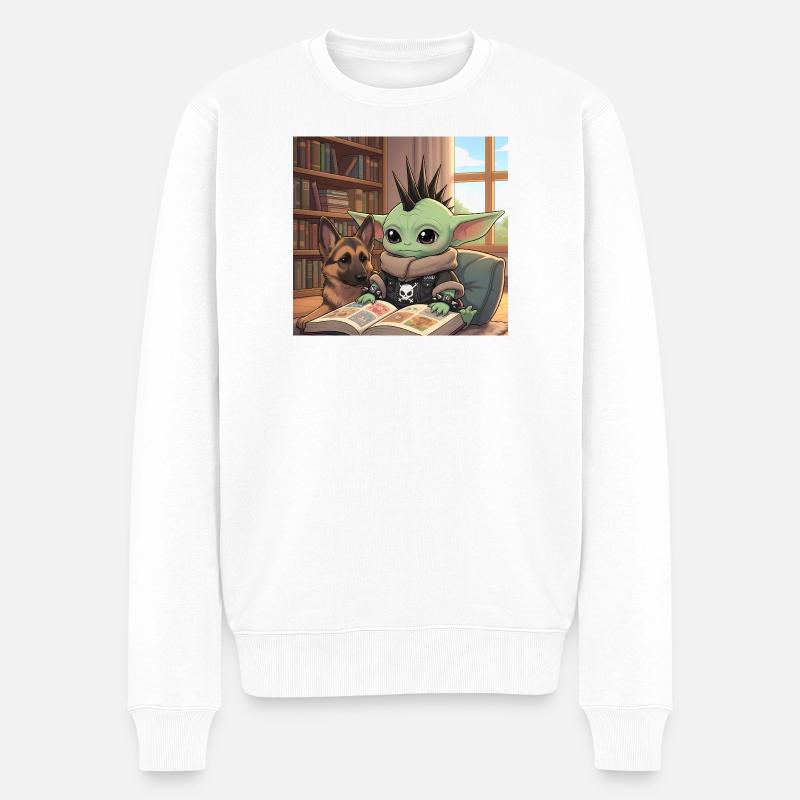 Fantasievolles Mythos mit Grimoire - Männer Premium Bio Pullover - Weiß