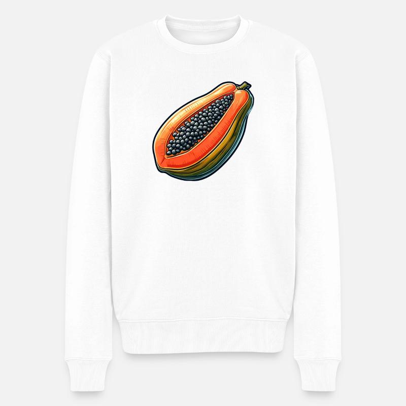 Bunte Sepia-Papaya-Illustration - Männer Premium Bio Pullover - Weiß