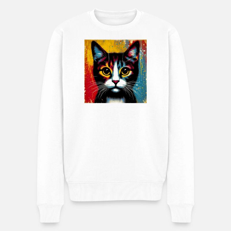 Katze - Männer Premium Bio Pullover - Weiß