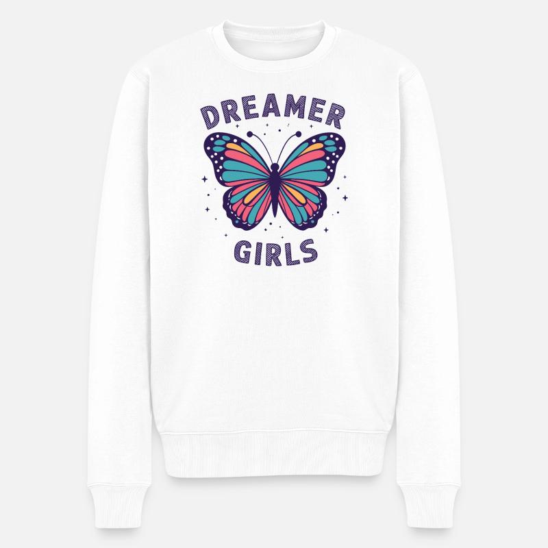 Verträumte Schmetterlingsmädchen-Inspiration - Männer Premium Bio Pullover - Weiß