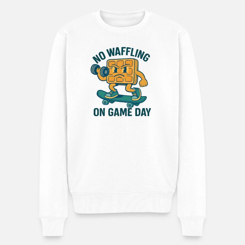 Waffelcartoon mit Skateboardgestaltung - Männer Premium Bio Pullover - Weiß