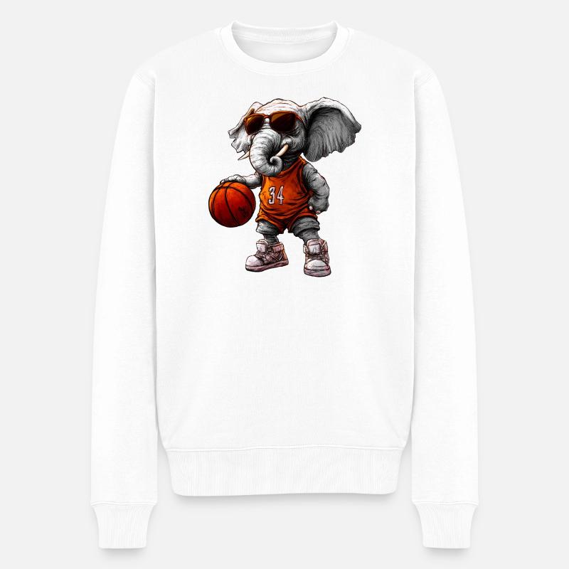 Basketball Elefant - Männer Premium Bio Pullover - Weiß