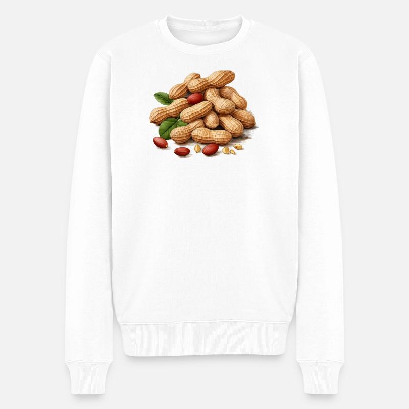 Cacahuètes grillées avec détails de feuilles - Pull Premium bio Homme - blanc