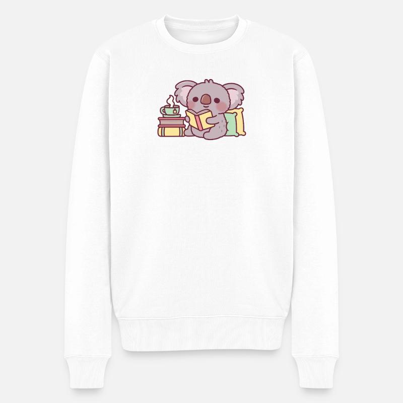 Koala mignon lisant un livre - Pull Premium bio Homme - blanc