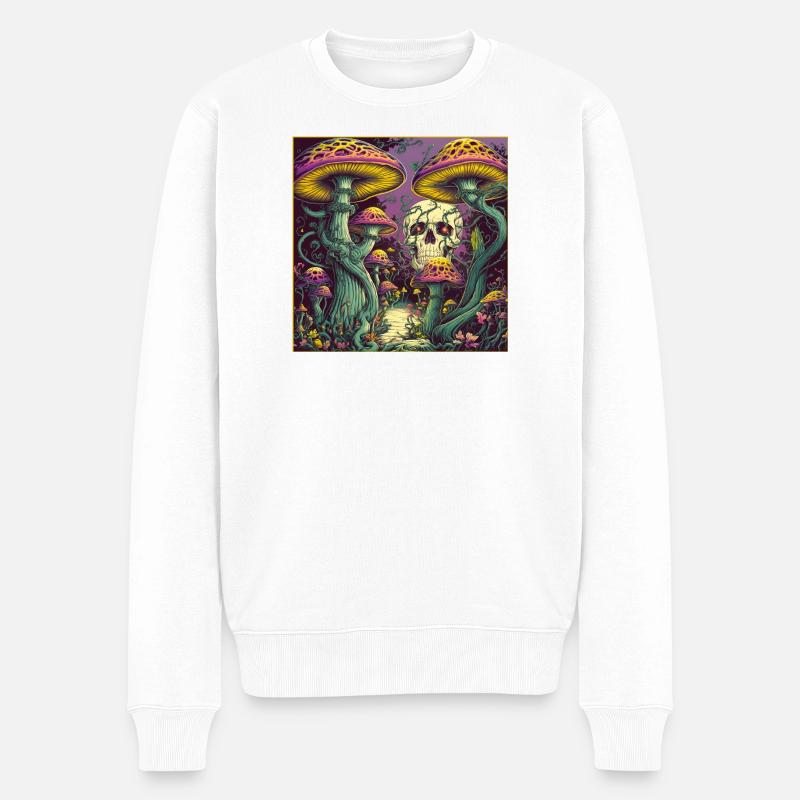 Pilz Wald Schädel Design - Männer Premium Bio Pullover - Weiß