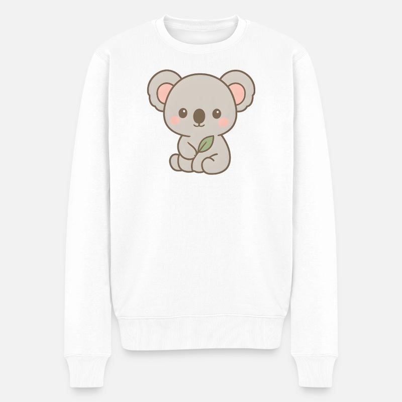 Niedliches Koala Bär Design mit Blättern - Männer Premium Bio Pullover - Weiß