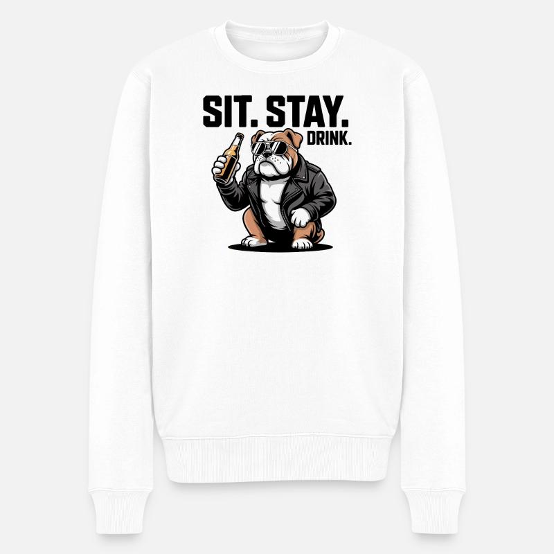 Sitz Bleib Trink Bulldoggenbier - Männer Premium Bio Pullover - Weiß