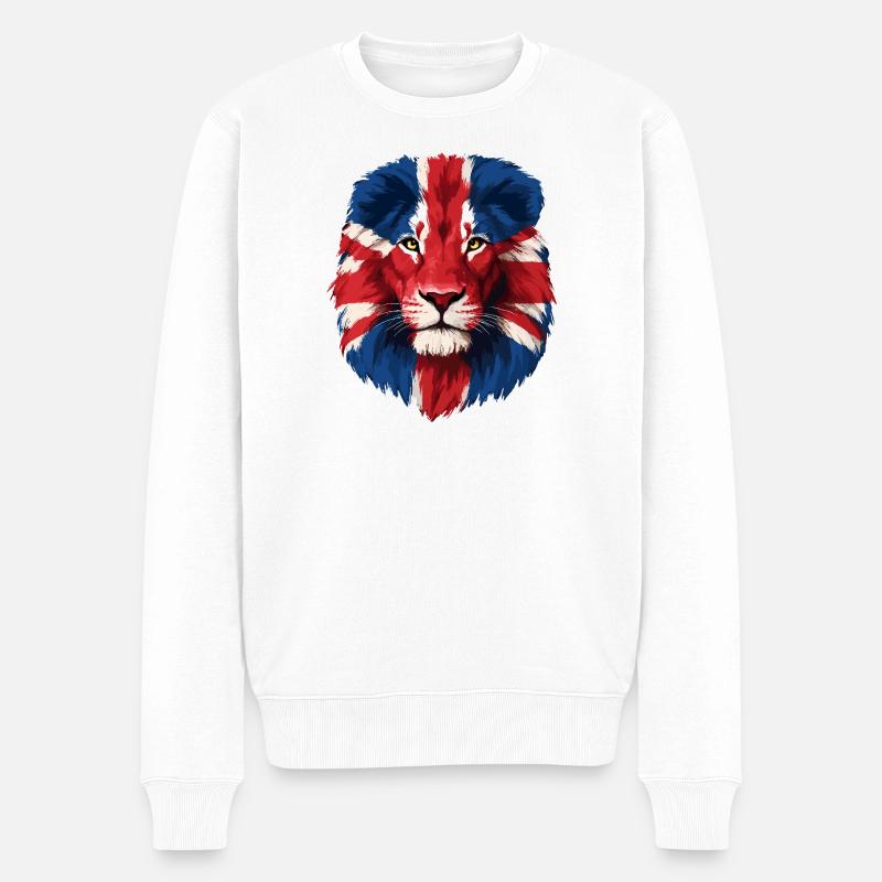 Britischer Löwe mit Union Jack Mähne - Männer Premium Bio Pullover - Weiß
