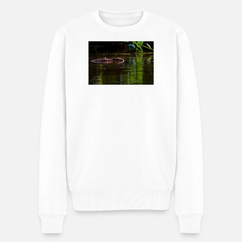 Lautlos durch ruhiges grünes Wasser schwimmen - Männer Premium Bio Pullover - Weiß
