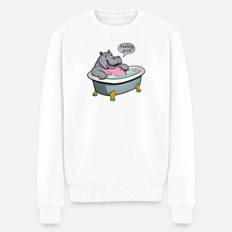 Nilpferd in der Badewanne - Männer Premium Bio Pullover - Weiß
