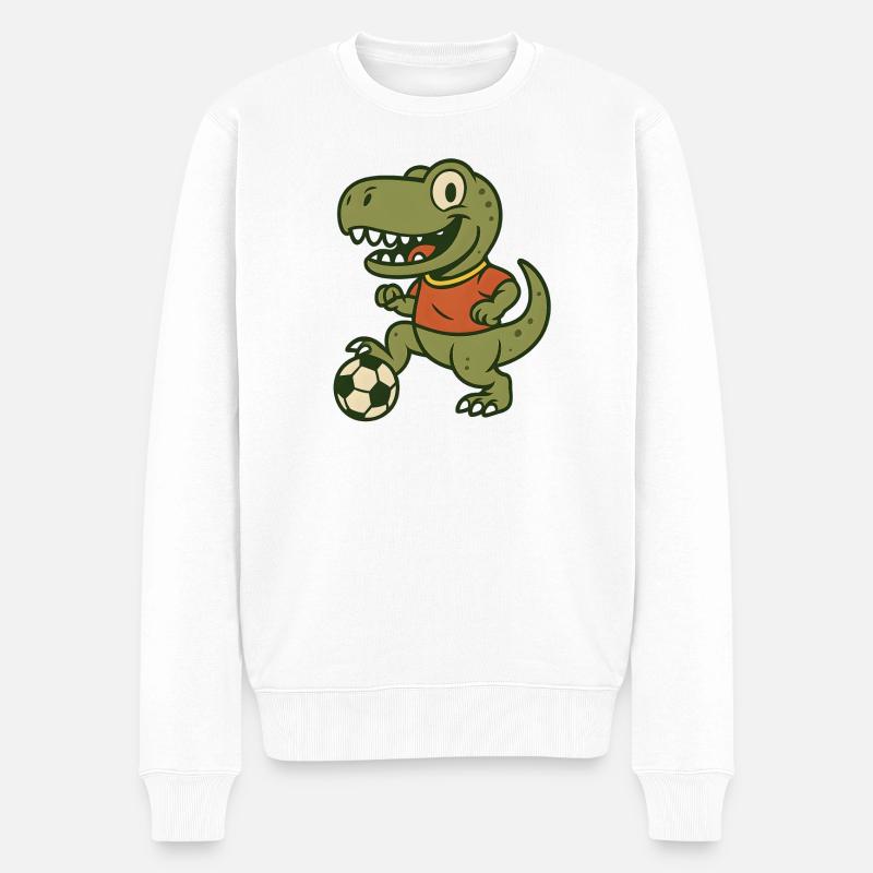 Fröhlicher Dino mit Fußball - Männer Premium Bio Pullover - Weiß