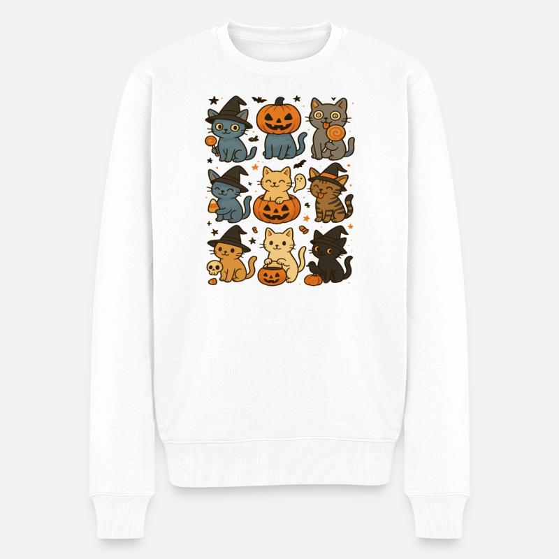 Skurrile Halloween-Katzenkollektion - Männer Premium Bio Pullover - Weiß