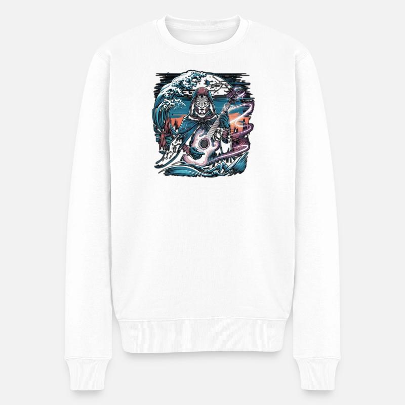 Mystic Night Gitarrist Illustration - Männer Premium Bio Pullover - Weiß