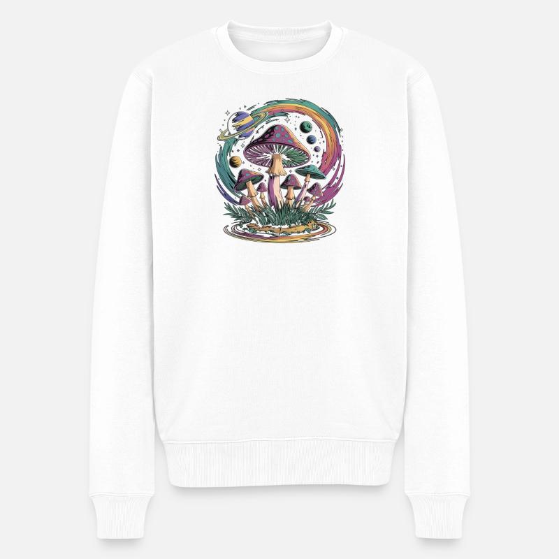 Psychedelische Weltraumpilz-Fantasie - Männer Premium Bio Pullover - Weiß