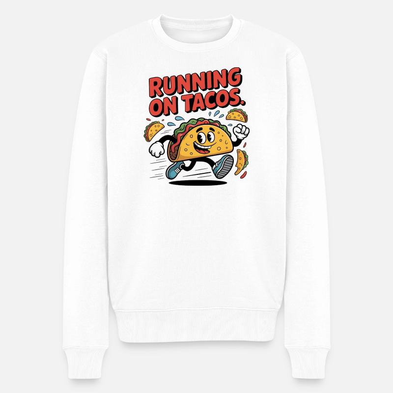 Laufende Taco-Animation für Spaß und Bewegung - Männer Premium Bio Pullover - Weiß