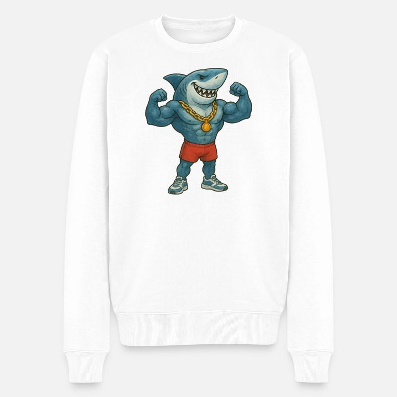 hai-comic-bodybuilder - Männer Premium Bio Pullover - Weiß
