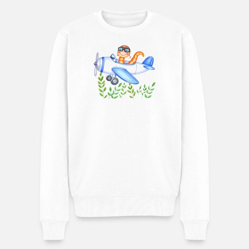 Regenwurm-Pilot rettet die Welt - Männer Premium Bio Pullover - Weiß