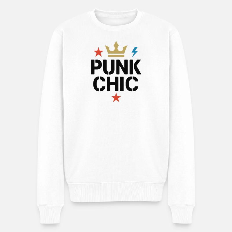 Punk Chic – Krone & Blitz - Männer Premium Bio Pullover - Weiß