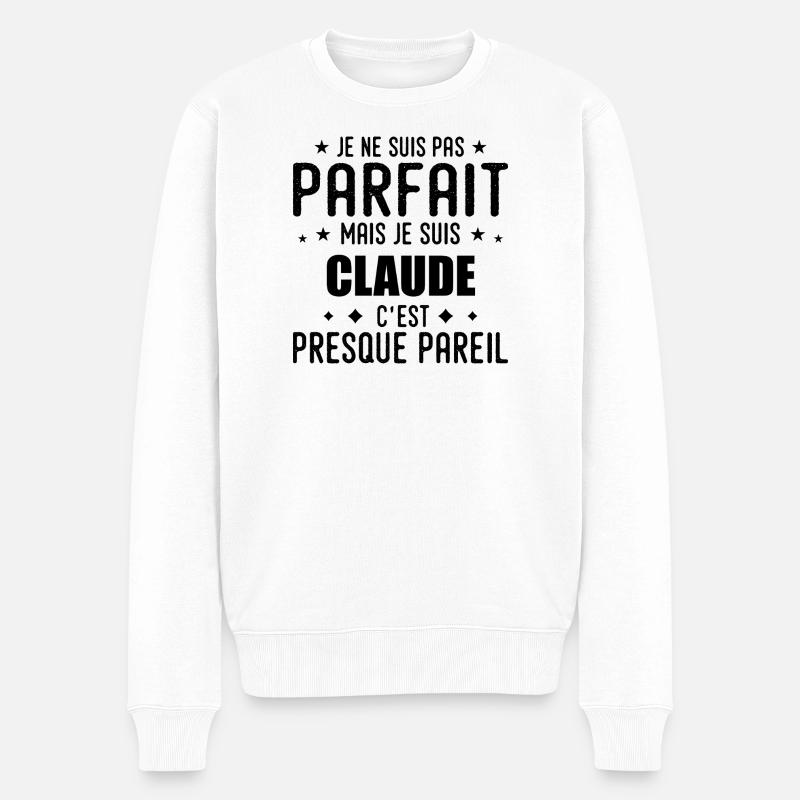 Claude: authentisch, unvollkommen, oben, perfekt - Männer Premium Bio Pullover - Weiß