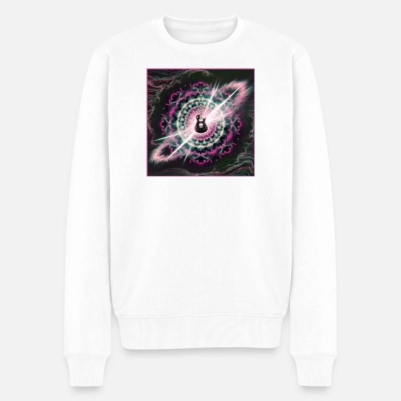 Neon Cosmic Guitar Explosion - Männer Premium Bio Pullover - Weiß