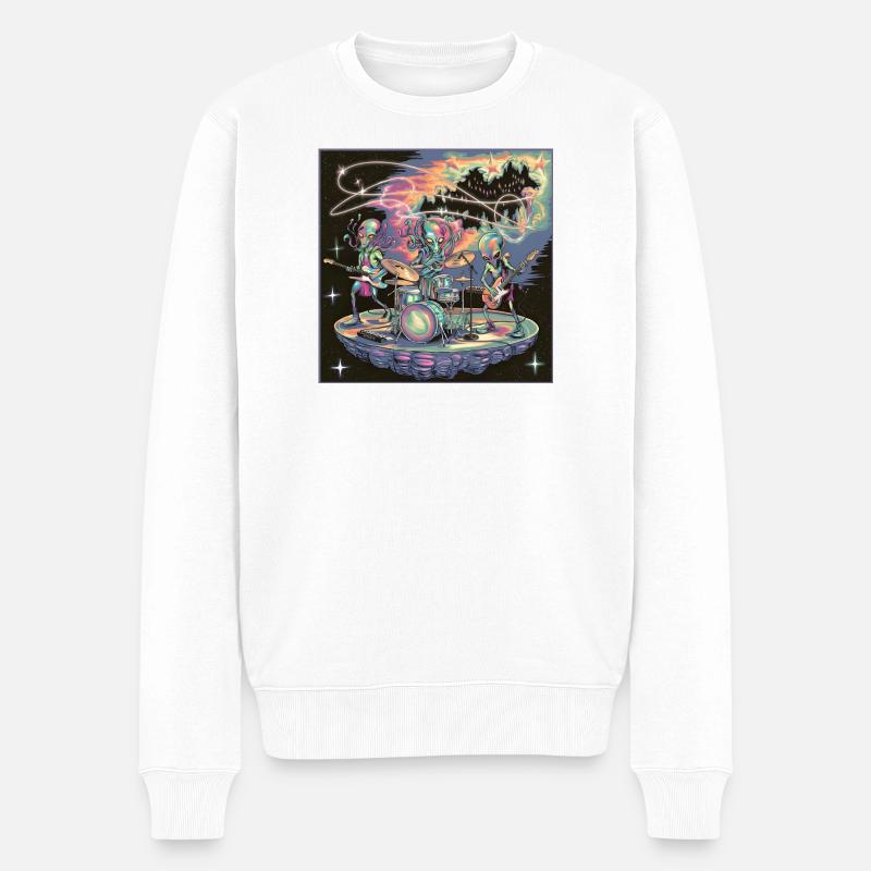 Kosmische Alien-Rock-Band-Illustration - Männer Premium Bio Pullover - Weiß