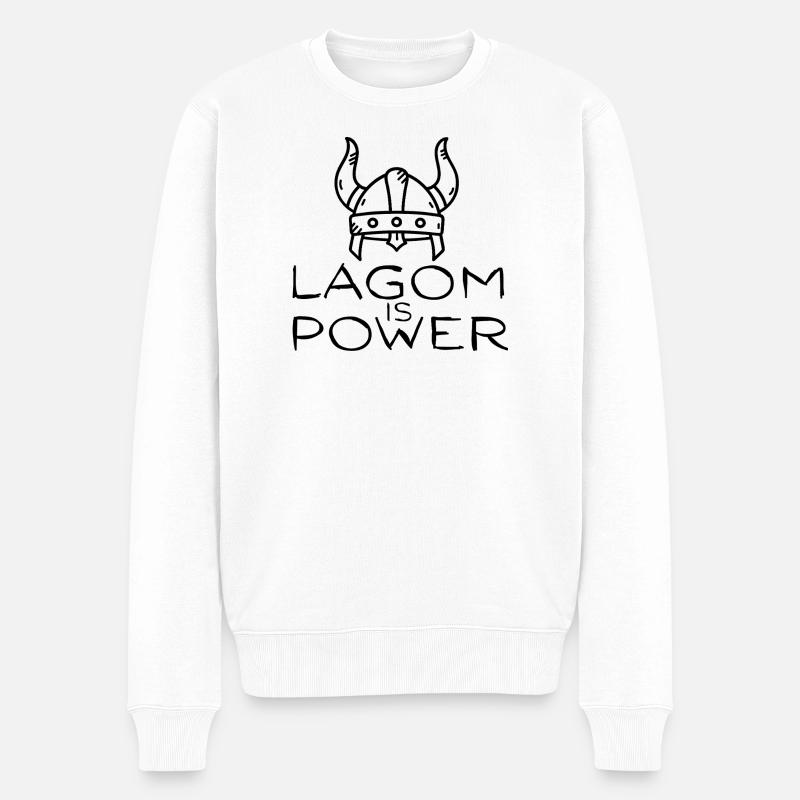 Lagom Is Power – Wikingerhelm Minimalistisches Design - Männer Premium Bio Pullover - Weiß