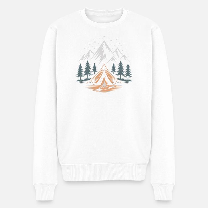 Bergabenteuer mit Lagerfeuer - Männer Premium Bio Pullover - Weiß