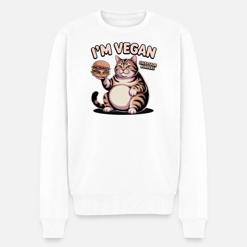 Lustiger veganer Katzenburger Design - Männer Premium Bio Pullover - Weiß